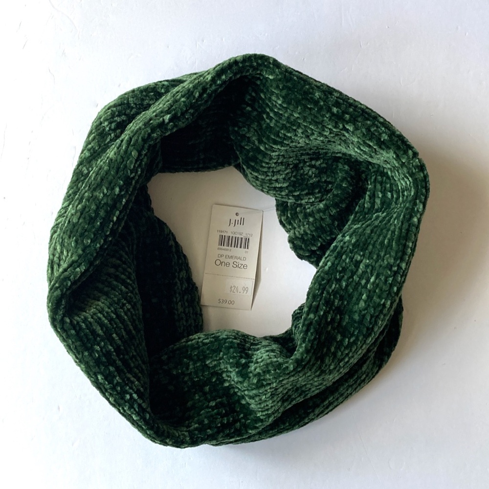 Emerald Green Scarf NWT J. Jill Ribbed Chenille Infinity Soft Cozy One Size